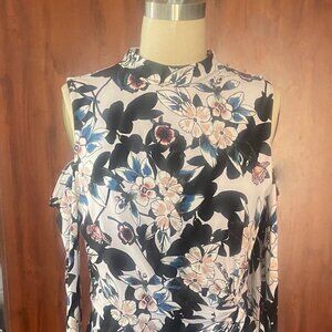 Women's Floral Cold Shoulder Dress With Long Sleeves